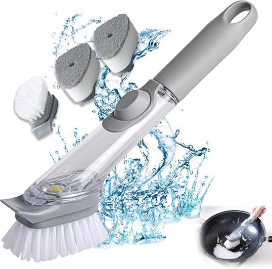 bssmmai Afwasborstel met afwasmiddeldispenser, reinigingsborstel met afwasmiddeldispenser, keukenborstel voor pot, pan, gootsteenreiniging
