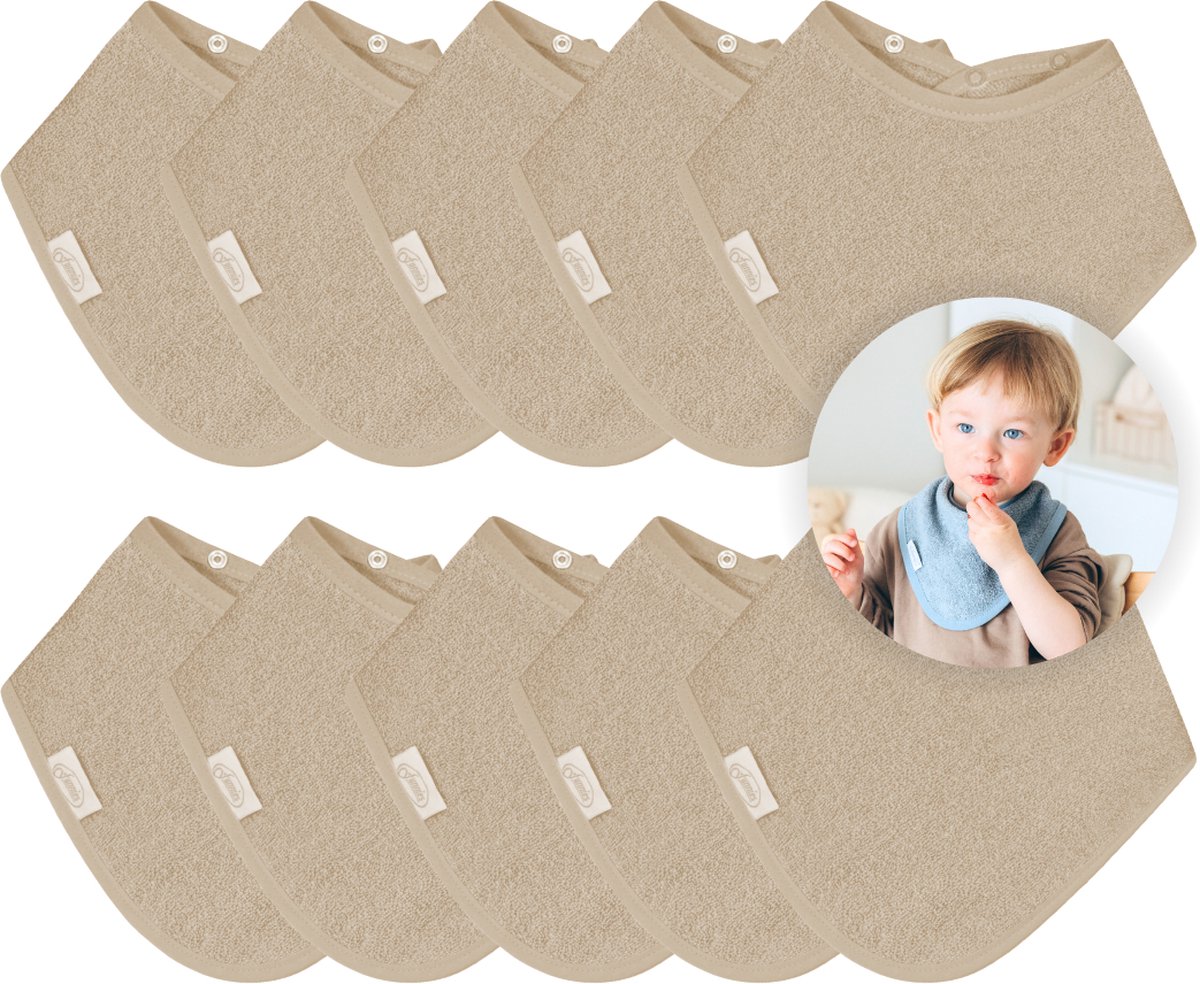 Goedkoopste Funnies Bandana Slabbetjes 10 Stuks Sandstone Grey - Set van 10 Zachte Slabbetjes - Kwijldoekjes - Spuugdoekjes - Gemaakt van 100 Katoenen Badstof - Absorberend, Zacht en Makkelijk Wasbaar - Ideaal voor Baby’s bij Voeden, Kwijlen en Spugen