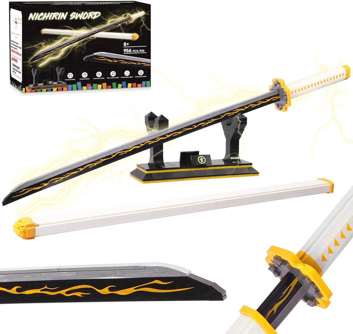 Bouwsteenzwaard 39 inch met Schede en Standaard - Katana Cadeau voor Jongens, 956 Delen