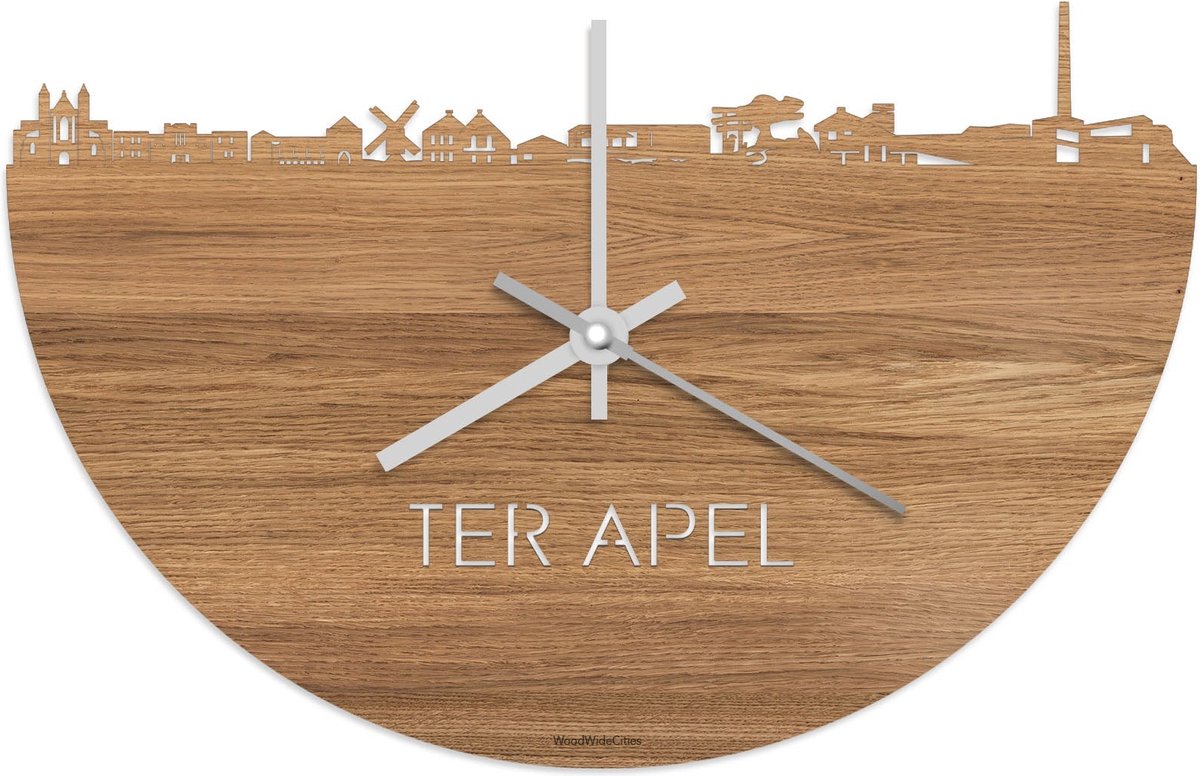 Skyline Klok Ter Apel Eikenhout - Ø 40 cm - Stil uurwerk - Wanddecoratie - Meer steden beschikbaar - Woonkamer idee - Woondecoratie - City Art - Steden kunst - Cadeau voor hem - Cadeau voor haar - Jubileum - Trouwerij - Housewarming - WoodWideCities