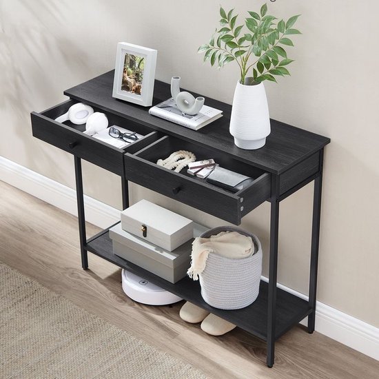 HOOBRO Consoletafel, haltafel met lade en 2-laagse planken, banktafel