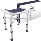 Sanicraft® Douchekruk - Douchekrukje in Hoogte Verstelbaar - Douchekrukje - Douche Kruk - Roestvrij - 120kg Draagkracht - Comfortabel Zitkussen - Inclusief Douchekophouder, Handgrepen, Anti Slip Poten