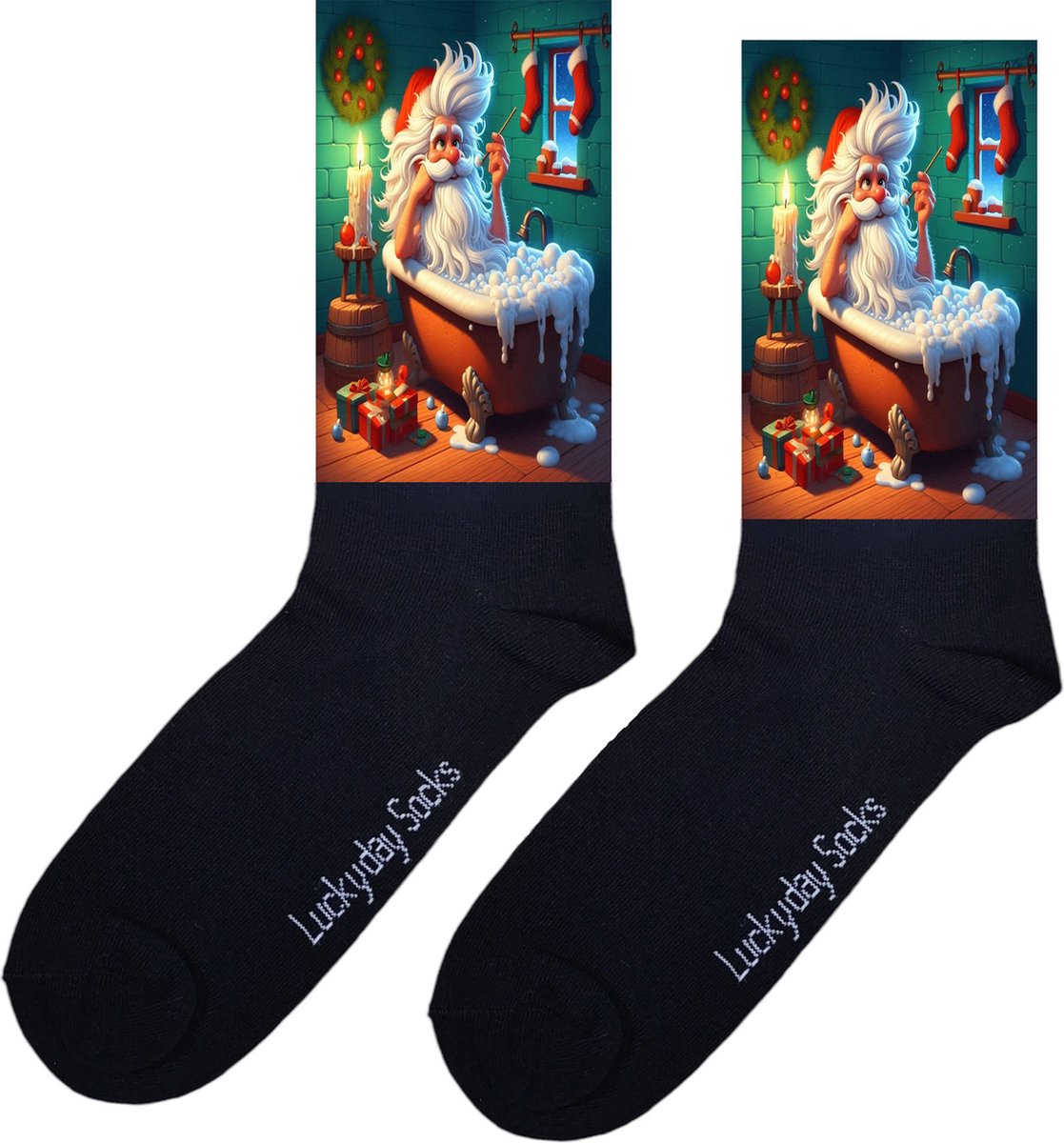 Kerstsokken - Kerstcadeau - Kerstman Bad sokken - December Kado - Grappige sokken - Leuke sokken - Vrolijke sokken - Kerst Cadeau sokken - LuckyDay Socks - Sokken waar je vrolijk van wordt - Maat 37-44