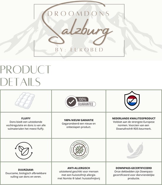 BEFA NATUR Made in Germany - dekbed 200 x 200 cm van 60% dons en 40% veren - dekbed voor het hele jaar - geschikt voor mensen met een allergie (nomite