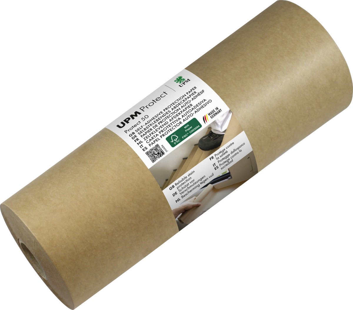 UPM afdekpapier - zelfklevend - 22,5 cm x 50 m - bruin kraft - IN-P5022550-KB