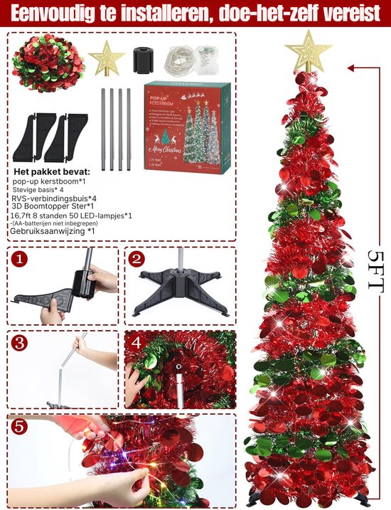 Pop-up kerstboom met standaard, groene klatergoud opvouwbare kunstkerstboom voor vakantie Kerst Hom kerstboom (blauw) Commemoration Day