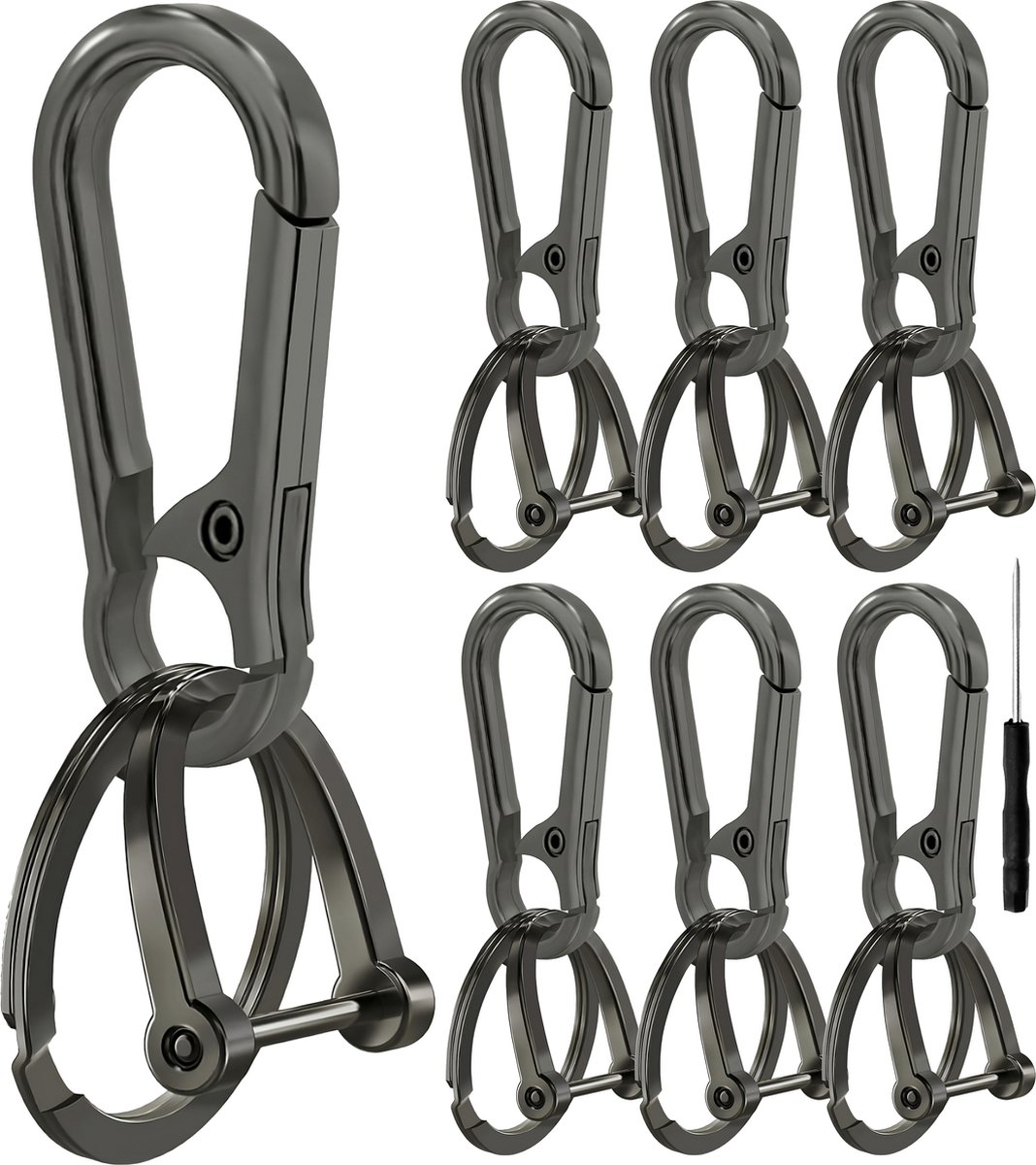 6 Stuks Karabijnhaak Sleutelhangers met Sleutelringen en D-ringen - Zwart - Musketonhaak voor Volwassenen - Mini Musketon en ringetjes - Auto Klein Carabiner Sleutel Hanger, Houder - Karabijn haak ringen - Keychain Karabijnsluiting