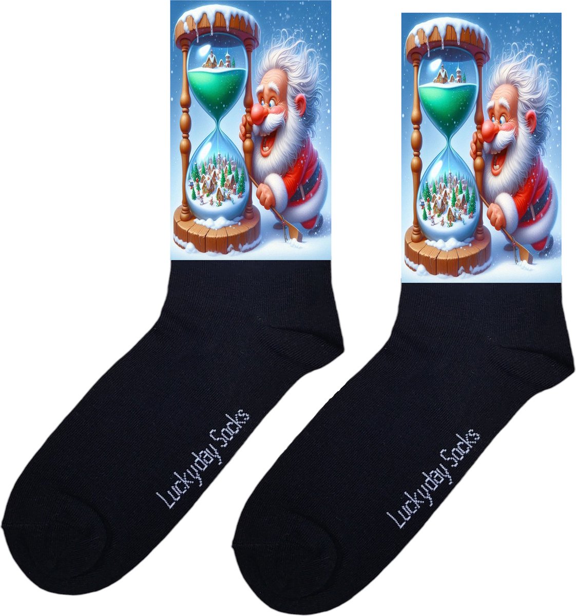 Kerstsokken - Kerstcadeau - Kerstman zandloper sokken - December Kado - Grappige sokken - Leuke sokken - Vrolijke sokken - Luckyday Socks - Kerst Cadeau sokken - LuckyDay Socks - Sokken waar je vrolijk van wordt - Maat 37-44