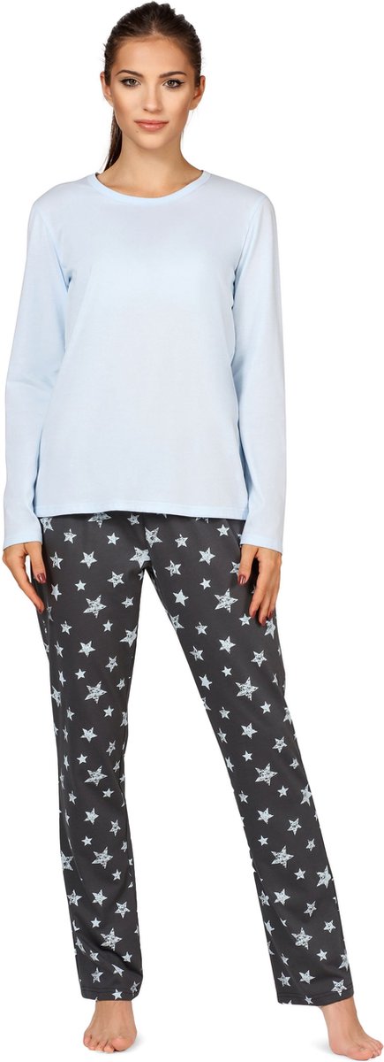 Bellivalini Dames Pyjama - Lange mouwen - Lange broek - Katoen - BLV-BLV50-167-PJ - Blauw Grafiet Sterren - XXL
