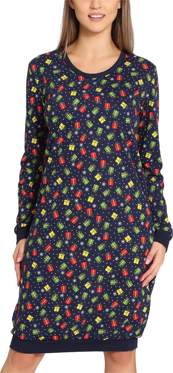 Merry Style Dames Nachtemd - Nachtjapon - Lange mouwen - Katoen - MS-MS10-180-ND - Marineblauw/Cadeaus