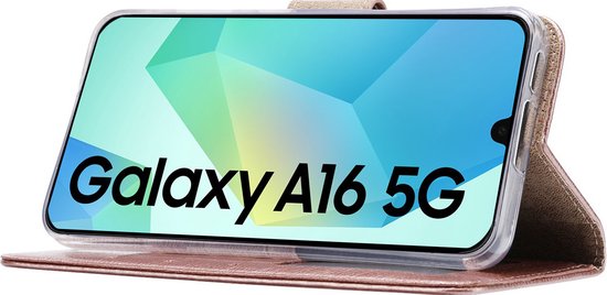 BixB Étui avec Protecteur d'écran Adapté pour Samsung Galaxy A16 5G - Étui Livre avec Porte-Cartes - Or Rose