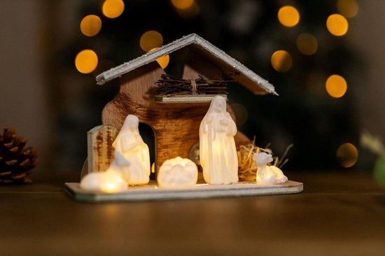 Cosy & Trendy Kerststal kinderen - met poppetjes - hout - 24 cm | Complete Kerststallen 0-25