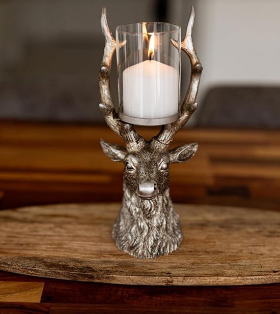 Bougeoir cerf de Noël – Pilier de Décoration Argent – Decor de Noël Home, renne