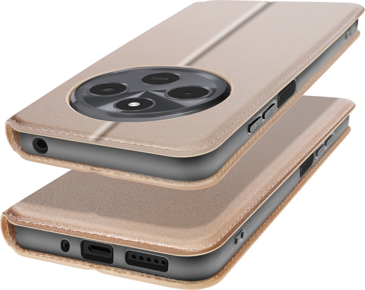 Avizar Hoesje Geschikt voor Xiaomi Redmi 14C Clamshell Kaarthouder en Videohouder, Goud