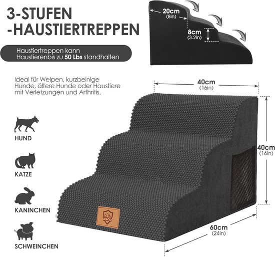 Bounabay Huisdiertrap, 3 treden trap voor honden en katten met