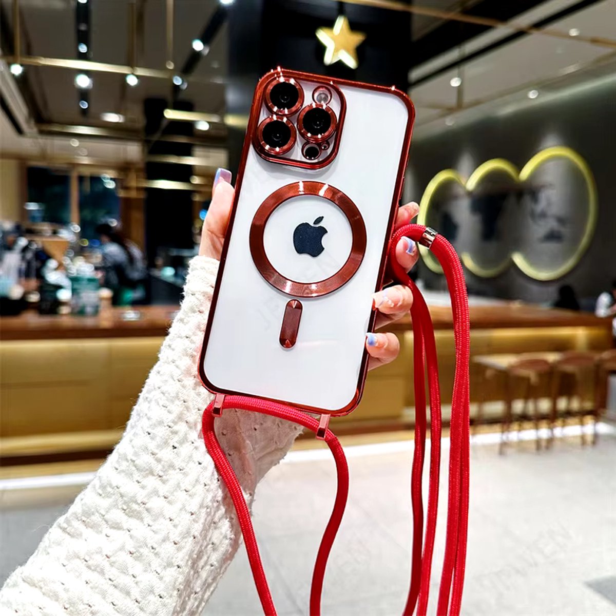 iPhone SE 2022 / SE 2020 / iPhone 8 / iPhone 7 Magsafe Silicone Hoes met Koord / Touwtje - Rood
