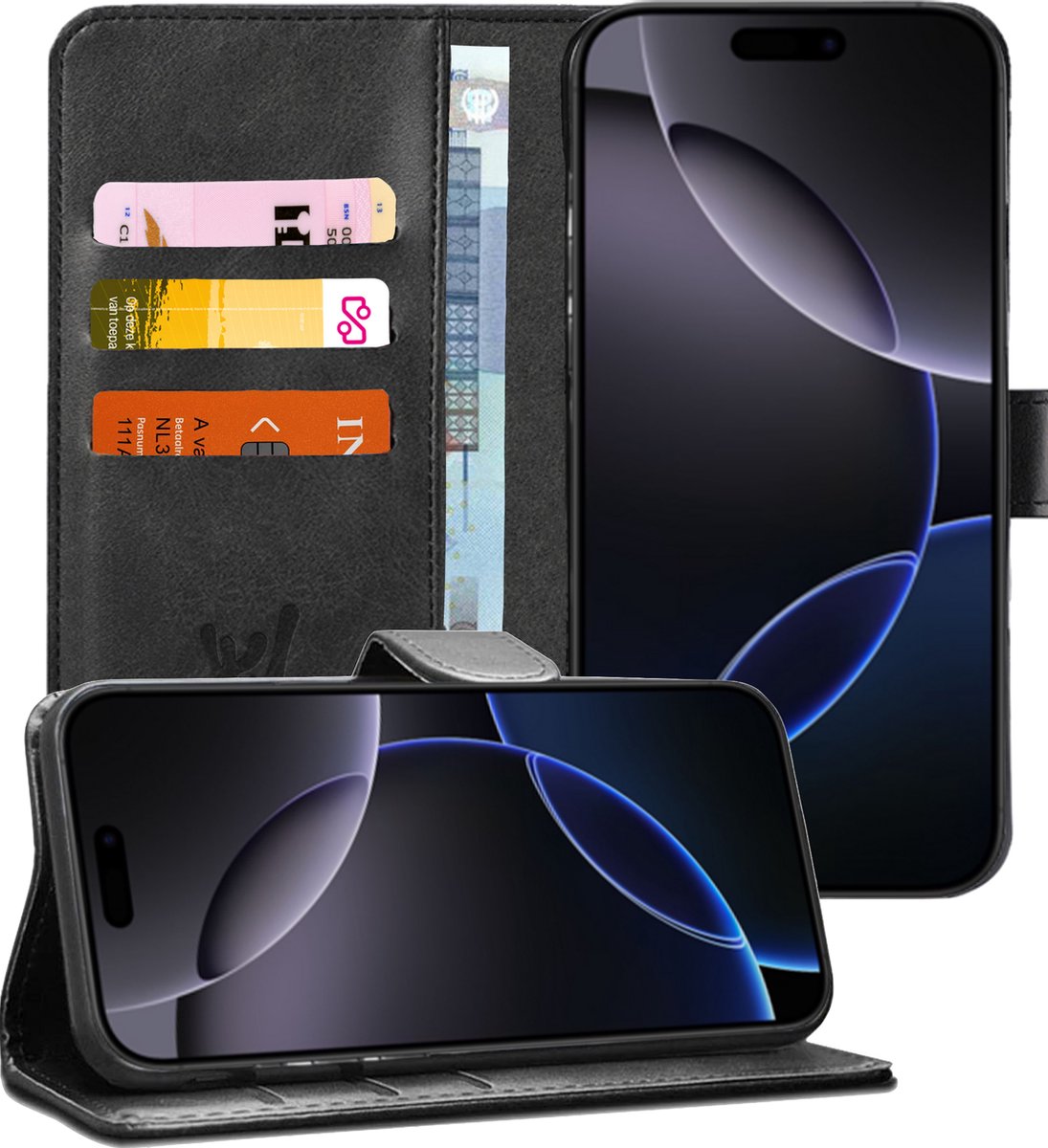 Hoesje geschikt voor iPhone 16 Plus - Portemonnee Book Case Zwart