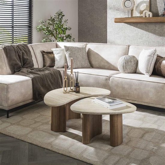 Hoyz Collection - Table basse Aspect Travertin Bio - Set de 2