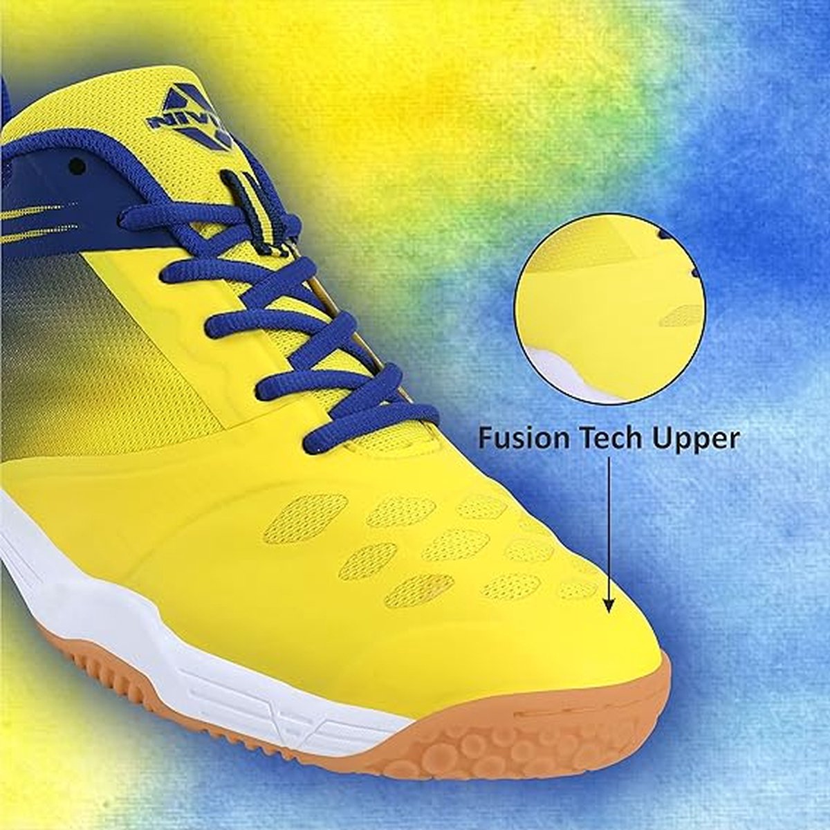 Nivia HY-Court 2.0 Badminton Schoenen (Geel/Blauw, UK 3 \ US 4 \ EU 37) | Voor Heren en Jongens | Non-Marking Schoen | Baanschoen | Voor Badminton, Squash, Tennissers