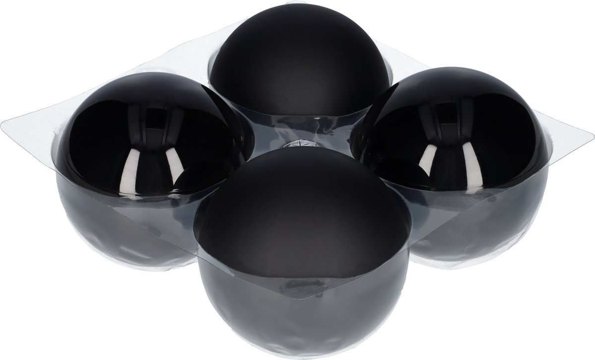 Glazen kerstballen - Set van 4 stuks/100mm - Luxe kerst decoratie - Sfeervolle kerstversiering voor in de kerstboom - Glas - Black Combi - Zwart – foto 6