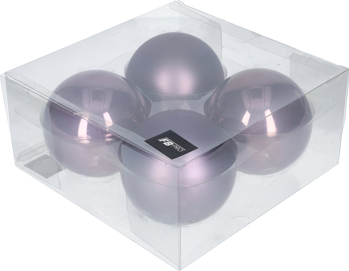 Glazen kerstballen - Set van 4 stuks/100mm - Luxe kerst decoratie - Sfeervolle kerstversiering voor in de kerstboom - Glas - Frosted Lilac - Donkerpaars – foto 3