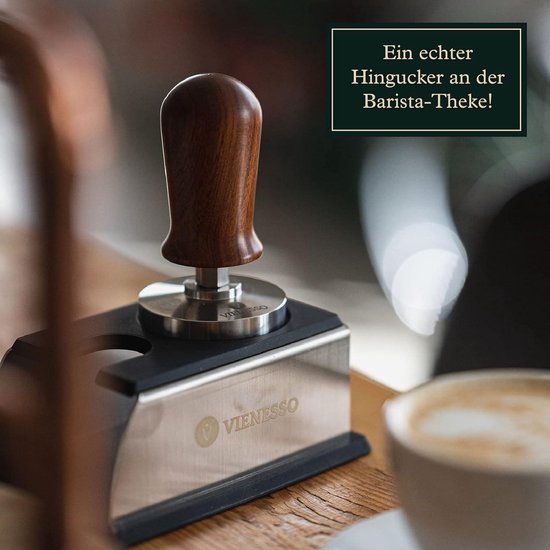 VIENESSO Professional barista tamper set – pressure regulating with pressure force of approx. 14 kg thanks to integrated spring – coffee stamp made of stainless steel and rosewood handle incl. mat for VIENESSO Professional barista tamper set – pressure regulating with pressure force of approx. 14 kg thanks to integrated spring – coffee stamp made of stainless steel and rosewood handle incl. mat for