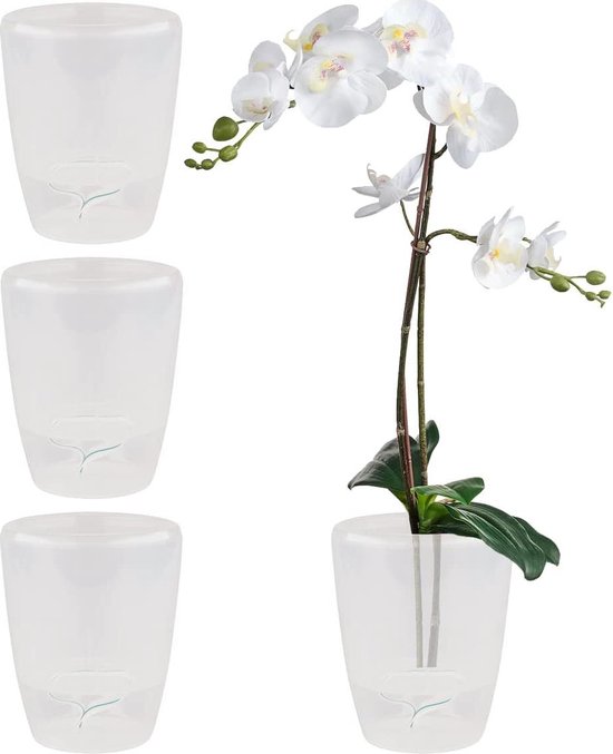 Santino Orchideeënpotten, set van 4 stuks, transparant, met zelfbewaterend lontsysteem, diameter 15 cm, transparant, 2 l