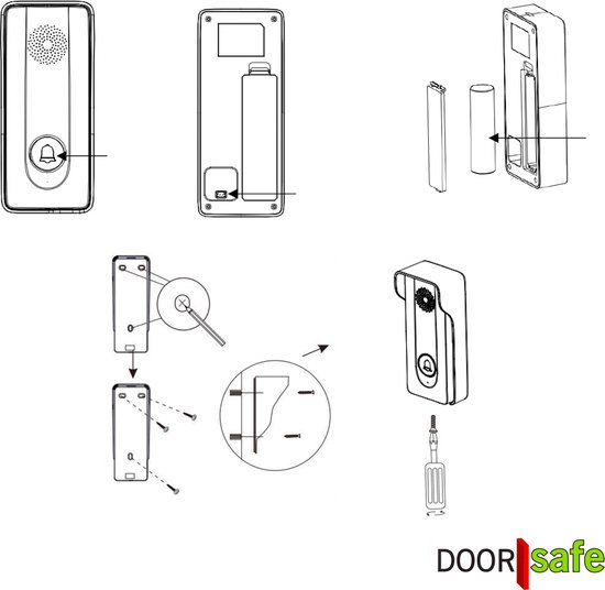 Doorsafe 1903 - Draadloze deurbel intercom / parlofoon met regenkap - werkt op 5V of op meegeleverde batterijen - met 3 ontvangers - met draadloze unlock module - zwart — afbeelding 3