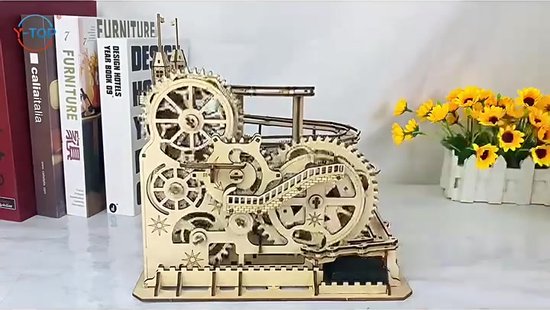 Meedeer Houten Bouwpakket-3D puzzel-houten puzzel-mechanische constructie-Set met houten achtbaan met knikkers voor volwassenen en kinderen-met de hand in elkaar te zetten-mechanisch tandwiel-3D-puzzel-constructieset met 10 stalen knikkers