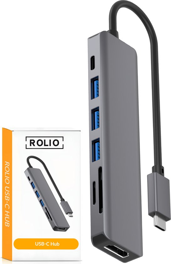 Foto: Rolio usb c hub 1x hdmi 4k 1x usb c 3x usb a 2x kaartlezer usb splitter geschikt voor macbook pro air windows universeel