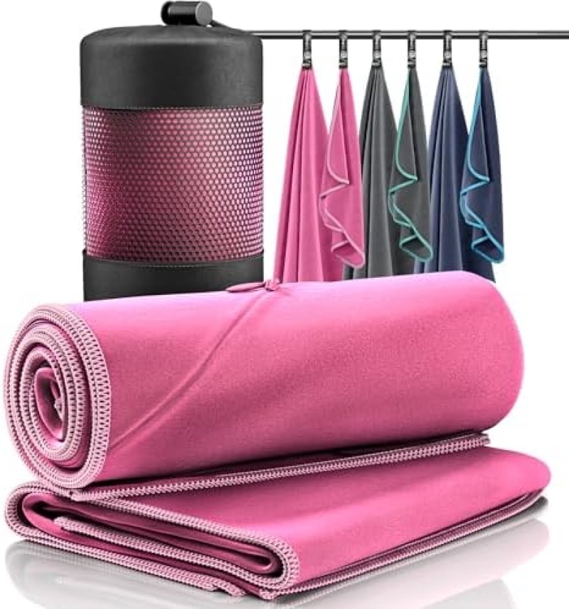 Microvezel Handdoek Set - Reishanddoek en Handdoek - Roze
