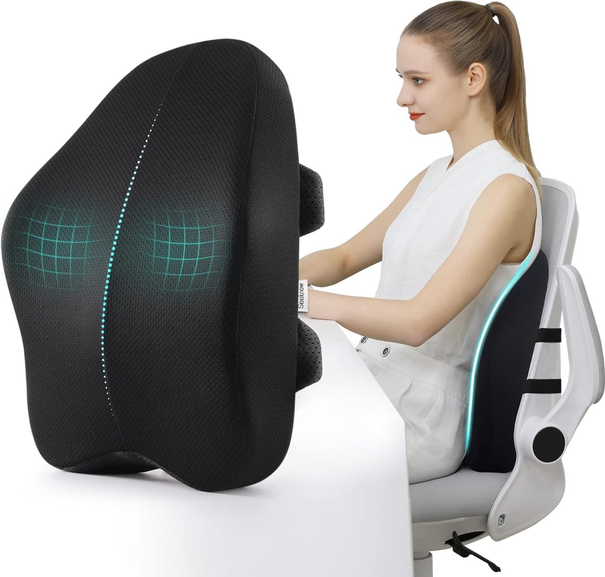 Goedkoopste Rugsteun Kussen voor Kantoorstoel - Ergonomisch Geheugenschuim - Verstelbare Rugkussen voor Auto, Bureaustoel, Gaming Stoel, Relaxfauteuil - Verbeter Houding en Verlicht Rugpijn