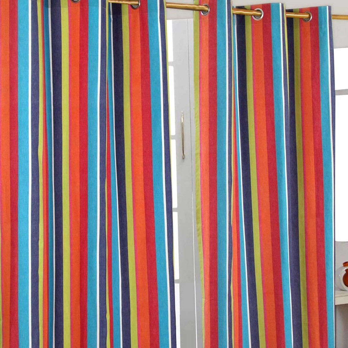 Homescapes gordijnen met oogjes multi-strepen set van 2 100% katoen, 182 x 137 cm