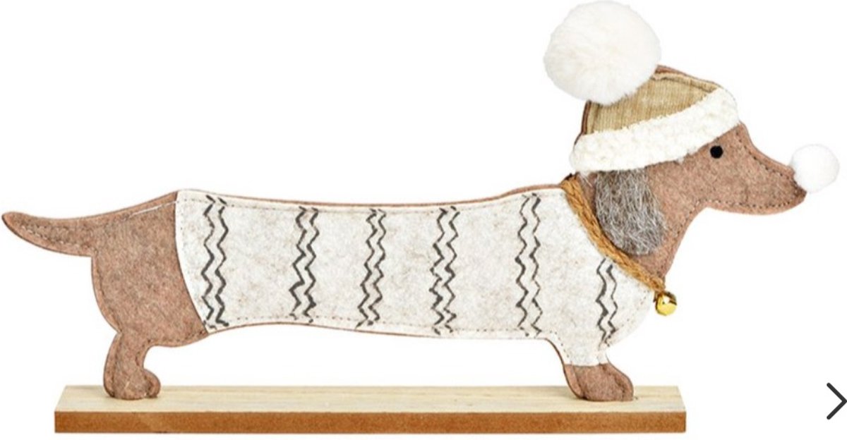 Vrolijke Teckel /hond/ dachshund/vilt/ muts/ goldbach/(B/H/D) 33x18x4cm