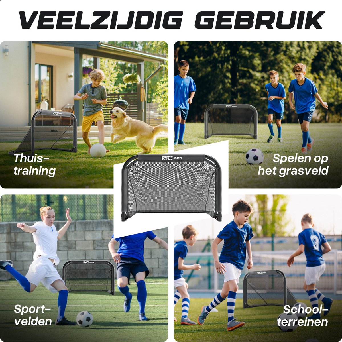 Ryce® Voetbaldoel Staal - 90 x 60 x 60 - Inklapbaar - Kinderen - Voetbal trainingsmateriaal - spullen - Goals - Zwart — afbeelding 5