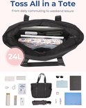Sac fourre-tout noir ouvert rempli d'objets, y compris un ordinateur portable et un téléphone. Capacité de 24L.
