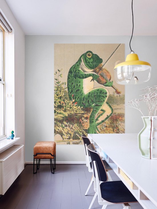 IXXI Frog playing violin, Aster Edition - 60 x 80 cm - Gratis ophangtool - Grote wanddecoratie en posters - Vintage, Kleurrijk, Speels, Illustraties