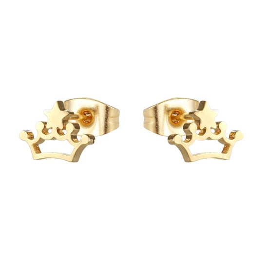 Aramat Jewels-Oorbellen-Stalen Kroontjes Oorbellen | goldplatedkleurige RVS-