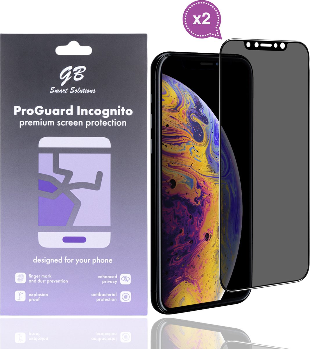GB ProGuard Incognito Privacy Screenprotector voor iPhone Xs Max - 11 Pro Max – 2 Stuks – Gehard Glas – Volledige Dekking – Anti-Gluren