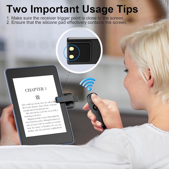 Bladzij Omslager En Camera Ontspanner - RF Afstandsbediening Voor Tablet En E Reader Compatibel Met Kindle Kobo Iphone Android Compleet Set