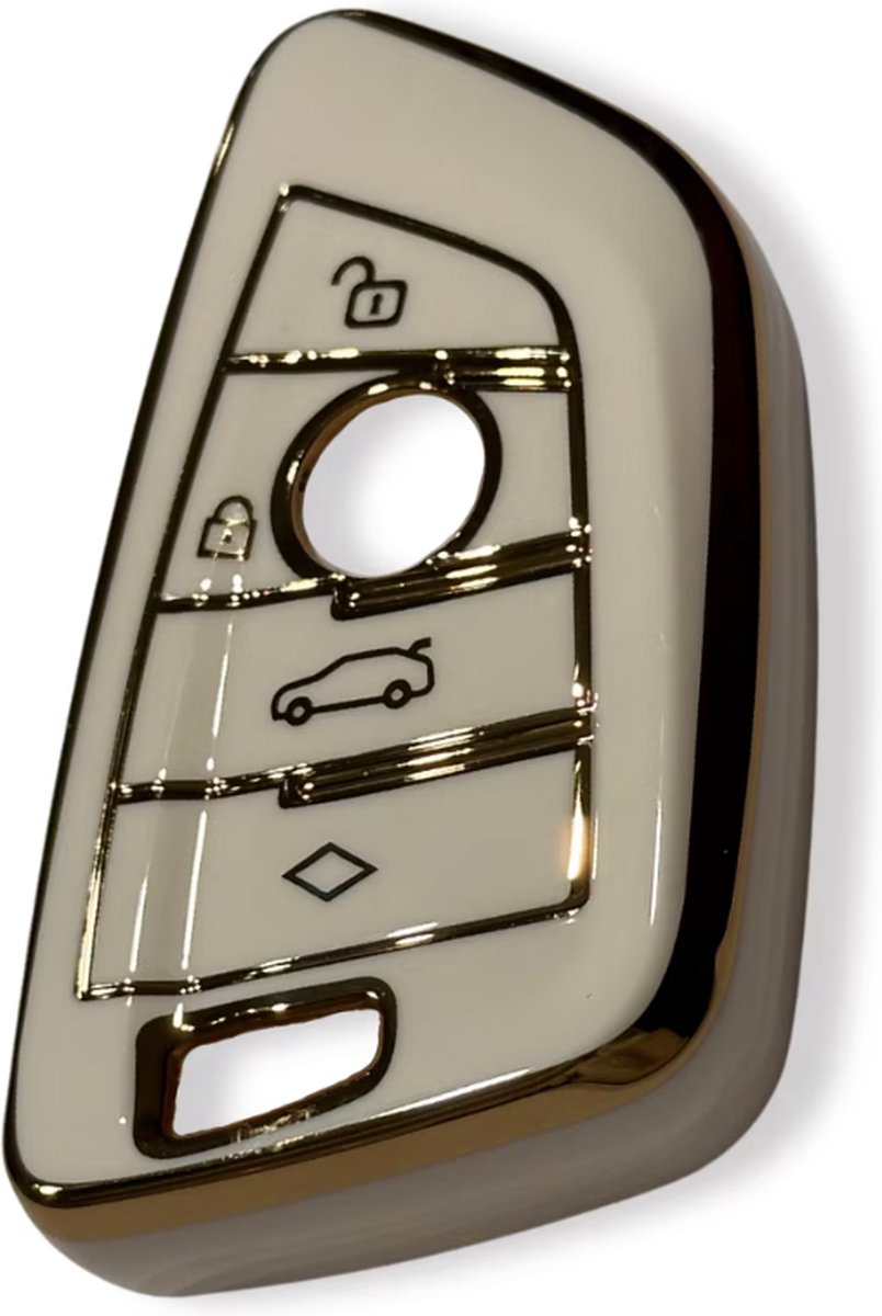 Sleutelcover voor BMW, Sleutelhoesje, Key Case for BMW, Autosleutel Hoesje Geschikt Voor BMW, X1, X2, X3, X4, X5, X6, Serie, 3,4,5,6,7,8, Wit - Goud