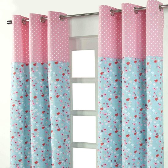 Homescapes gordijnen met oogjes Marokko blauw in een set van 2, 137 x
