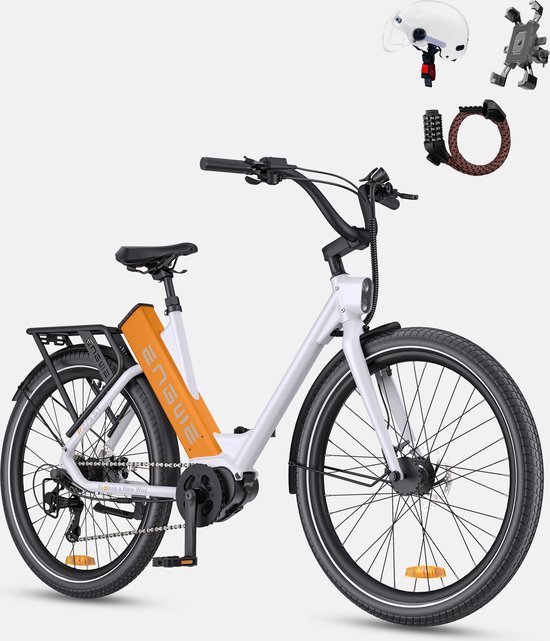 Foto: Engwe p275 st urban elektrische fiets 250w borstelloze middenmotor met koppelsensor 36v 19 2ah accu maximaal bereik van 260 km hydraulische schijfrem 27 5 spaakbanden shimano 9 speed wit oranjeit