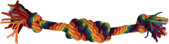 Papillon regenboogtouw - speelgoed voor de hond - speeltouw - knoop en vlecht - 63 cm -