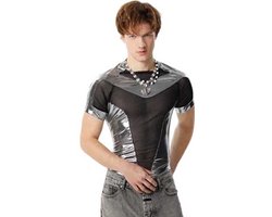 Heren Mesh Top – Zilver & Zwart – Sexy Transparant Shirt – Festival Outfit