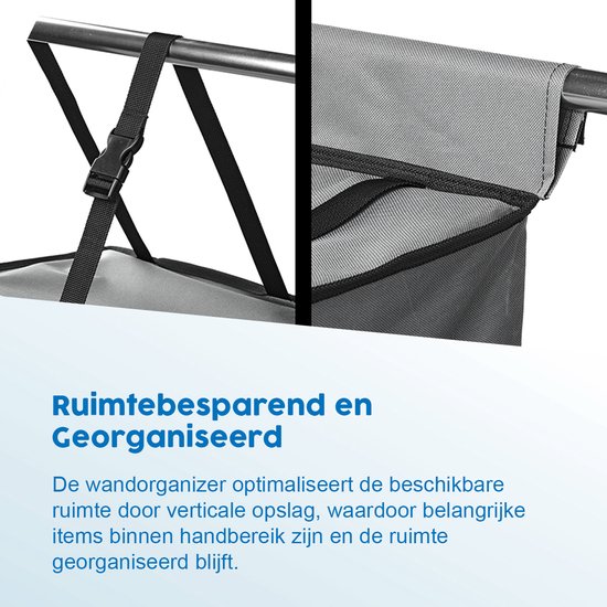ProPlus 4-Vaks Organizer - Wandorganizer - 34 x 34 x 96 cm - Muurorganizer - Tentorganizer - Caravanorganizer - Tent Schort - Met Rits & Keder - Bevestiging met Klittenband van ProPlus — afbeelding 2