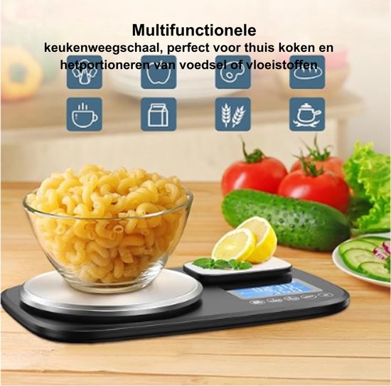 Diyife Keukenweegschaal met 2 Platforms 10kg/1g & 500g/0.01g, Dual Diyife Keukenweegschaal met 2 Platforms 10kg/1g & 500g/0.01g, Dual