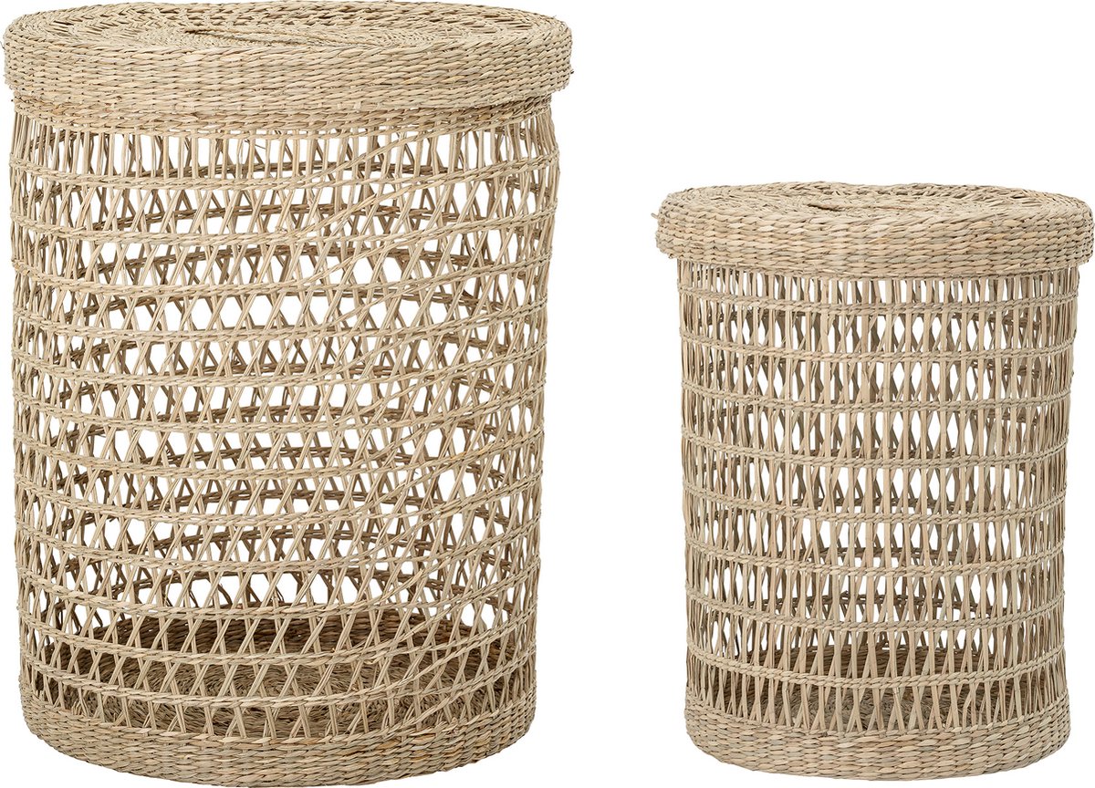 Bloomingville - Connie Mand Met Deksel - Beige - Zeegras - Set van 2