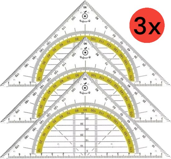 Professor Q - Geodriehoek - Transparant - 14 cm - 3 stuks