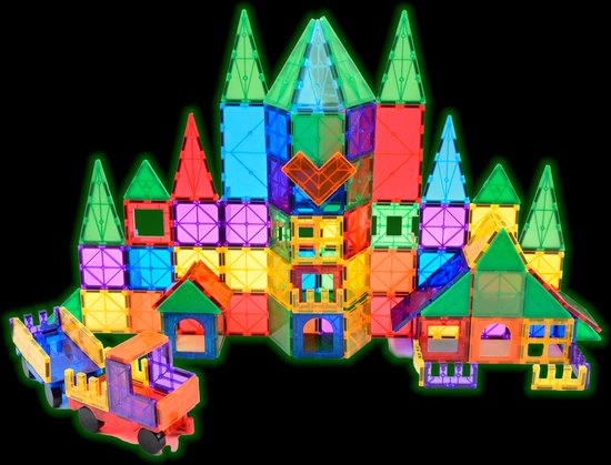 Gemmicc - Magnetische tegels - Glow in the dark - 72 stuks - Magnetisch speelgoed - Montessori speelgoed - Magnetic tiles - Magnetic toys - Open ended - Bouw je Magna wereld - Magneet speelgoed - Combineer met Duplo